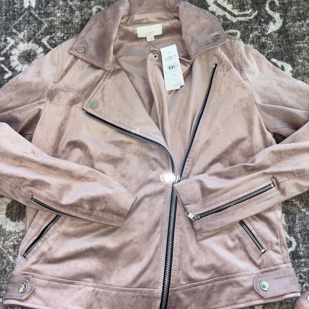 Loft Size XSLight Pink Faux Leather Moto Jacket Soft w/zippers/snaps NWT